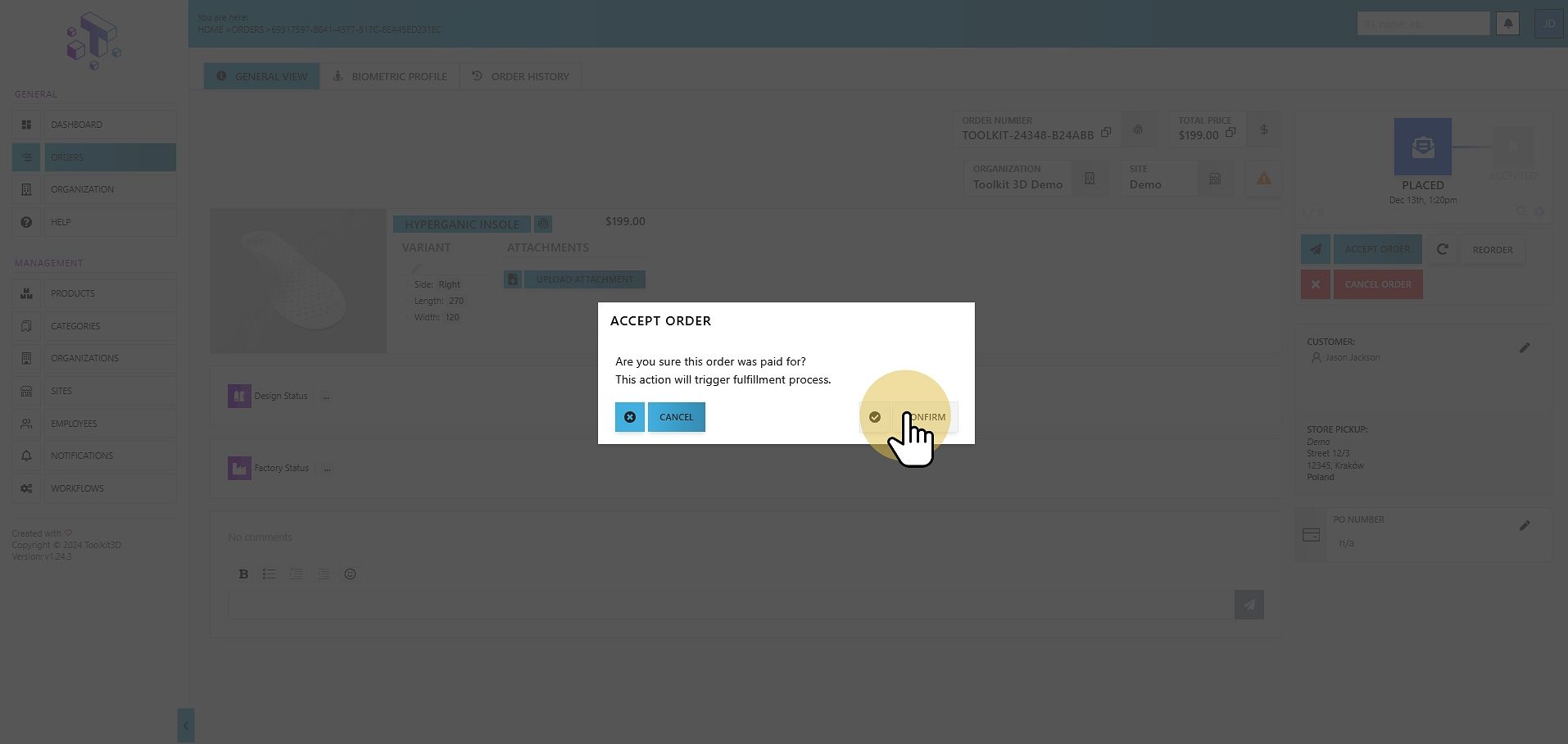 Order Accept Confirmation